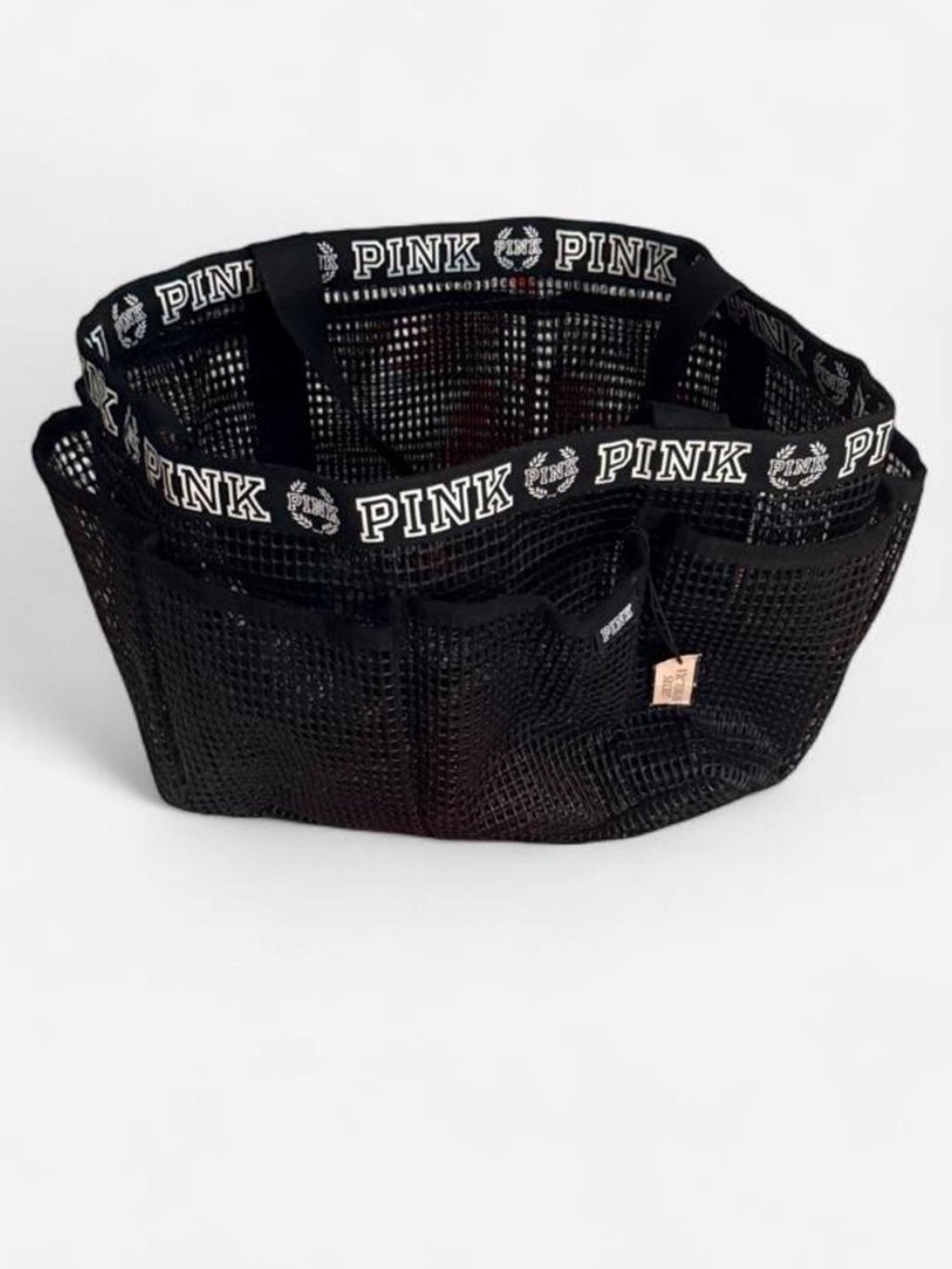 PINK Victoria's Secret Black Mesh Tote with Branded Webbing